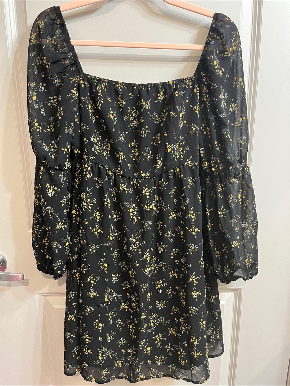 Black Floral Square-Neck Mini Dress